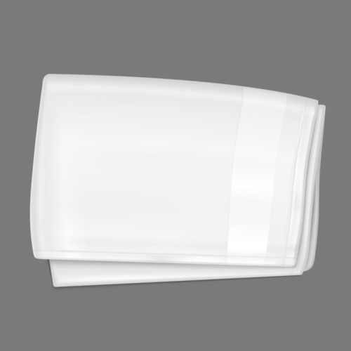 White folded handkerchief mockup or kitchen towel. Realistic vector illustration set of top view on blank fabric napkin or tablecloth on transparent background. Laying textile blanket template.