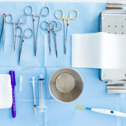 Close up of many kind of medical equipment manage for surgeon to start operations in operating room.